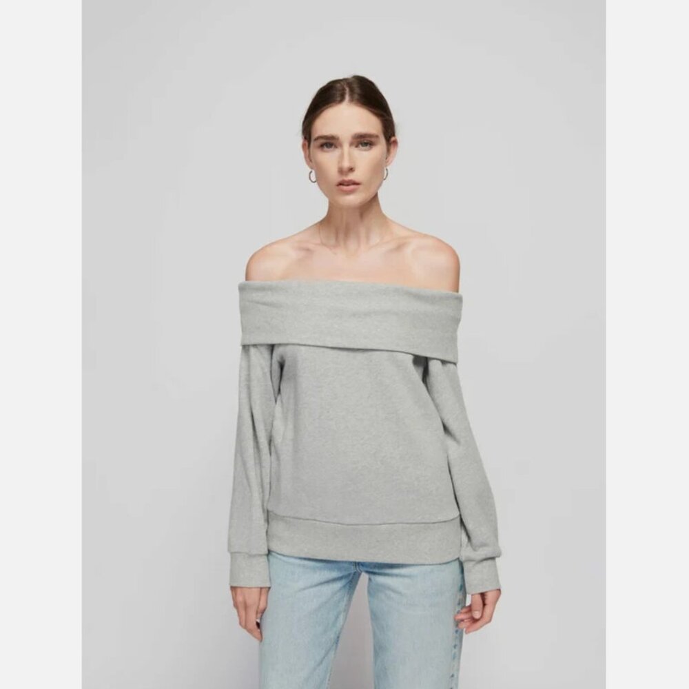 Nation LTD Barbie Off The Shoulder Sweatshirt Heather Gray Womens XS NWT